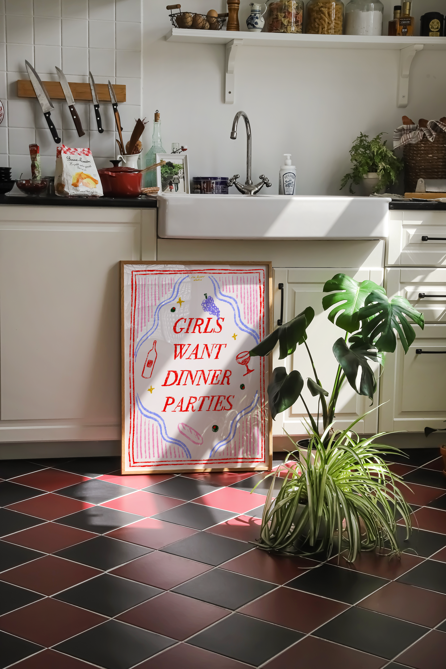 Girls Want Dinner Parties Red and Blue Print