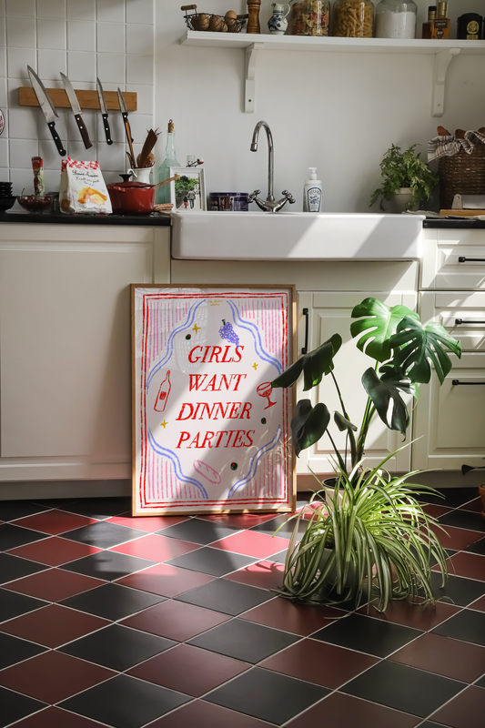 Girls Want Dinner Parties Red and Blue Print