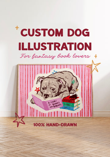 Custom Dog Fantasy Book Lover Artwork + Print (2 WEEK LEAD TIME) without a frame