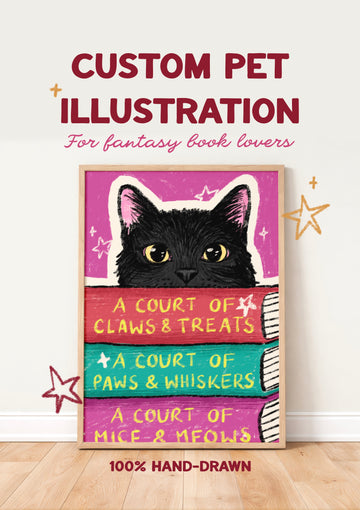 Custom Pet Fantasy Book Lover Artwork + Print (2 WEEK LEAD TIME) without a frame