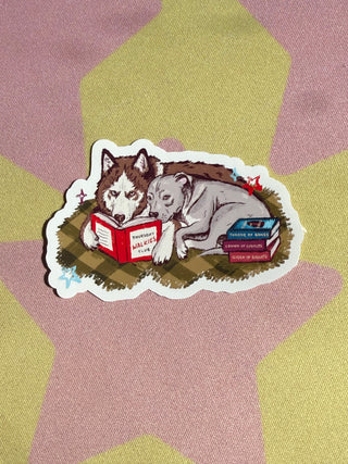 Two Dogs Curled Up Reading Sticker