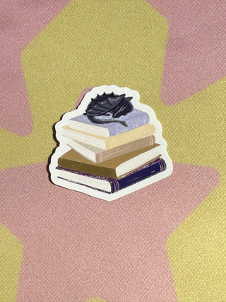 Dragon Curled Up On Book Stack Fantasy Reading Sticker