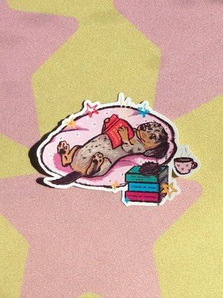 Dachshund Dog Fantasy Reading Sticker