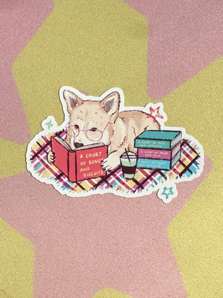 Fluffy Dog Rainbow Blanket Fantasy Reading Sticker