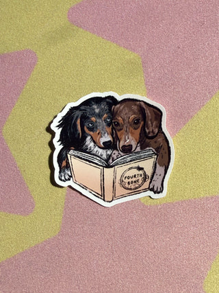 Two Dachshunds Dog Fantasy Reading Fourth Bone Sticker
