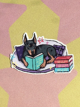 Dobermann Dog Fantasy Reading Sticker