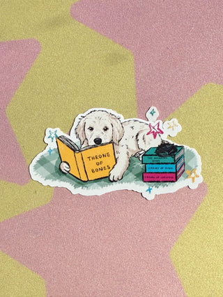 Golden Retriever Dog Fantasy Reading Sticker