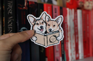 Two Corgis Fourth Paw Fantasy Reading Sticker
