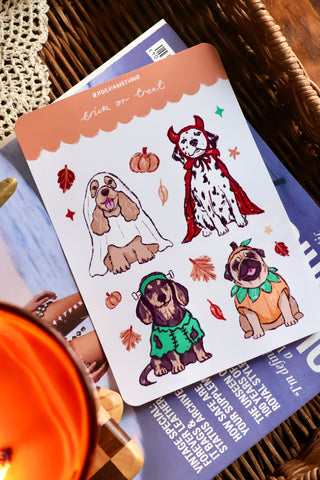 Trick or Treat Sticker Sheet Dogs in Costumes
