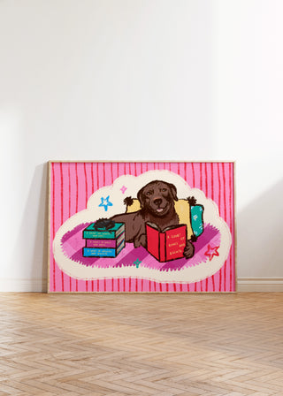 Brown Labrador Reading Fantasy Book Print | Digital Download