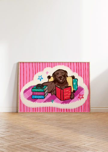 Brown Labrador Reading Fantasy Book Print without a frame