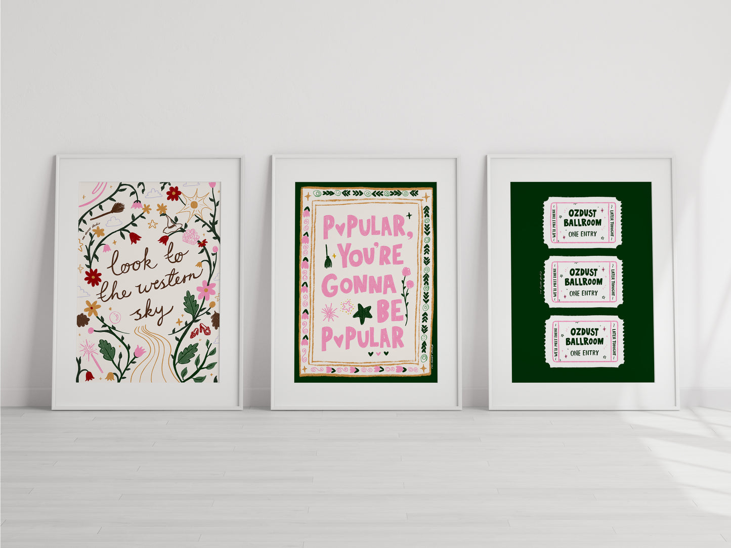 3 Art prints, Look To The Western Sky, Popular You're Gonna Be Popular, Ozdust Ballroom