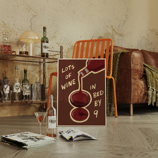 Lots of Wine in Bed by Nine Art Print | Wine Lovers Wall Decor