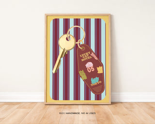 Lucky Cat Hotel Keys Art Print | Digital Download