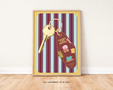 Lucky Cat Hotel Keys Art Print without a frame