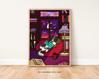 Cozy Spooky Dog Reading Fantasy Print