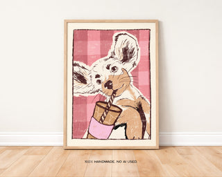Dachshund Drinking Coffee Art Print | Iced Coffee Sausage Dog Lover Print
