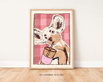 Dachshund Drinking Coffee Art Print | Iced Coffee Sausage Dog Lover Print without a frame