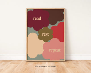 Read, Rest, Repeat Art Print | Book Lover Wall Art
