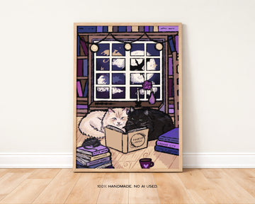 Two Siberian Cats Reading Fourth Meow Fantasy Book Lovers without a frame
