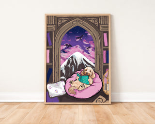 Cockapoo Fantasy Castle Reading Art Print