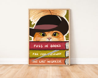 Puss in Books Art Print