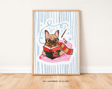 French Bulldog 'Doggy Potter' Art Print | Fantasy Book Lover Print without a frame