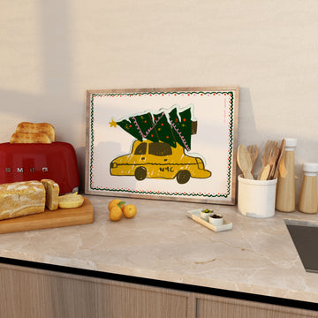 NYC Christmas Taxi Cab Print without a frame