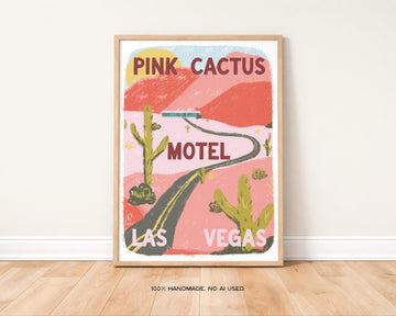 Pink Cactus Motel Las Vegas Art Print without a frame