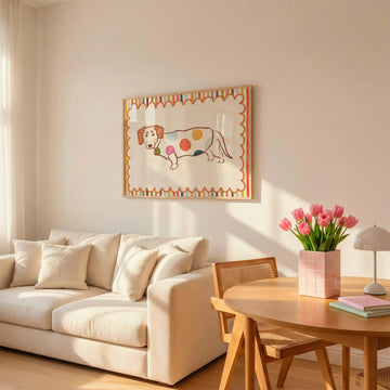Sausage Dog Polka Dot Art Print without a frame