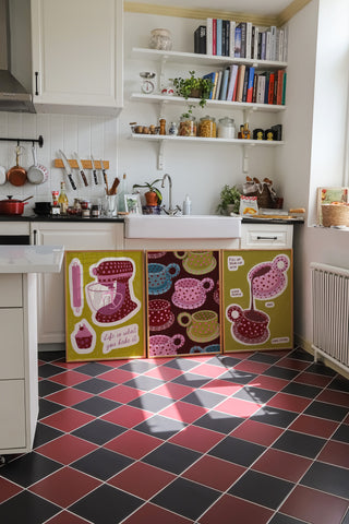 Kitchen Wall Art Polka Dot Set of 3 | Baking & Coffee Illustration Prints