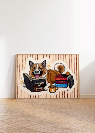 Autumnal Pumpkin Dog Fantasy Book Reading Art Print | Digital Download