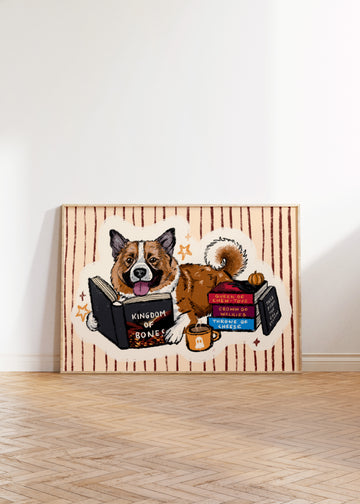 Autumnal Pumpkin Dog Fantasy Book Reading Art Print without a frame
