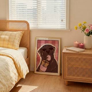 Labrador Drinking Coffee Art Print | Iced Coffee Dog Lover Print