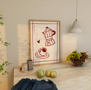 Coffee Pot Burgundy Print