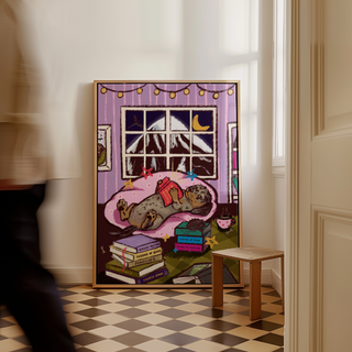 Daschund Fantasy Bedroom Art Print | Fantasy Book Lover Print | Digital Download