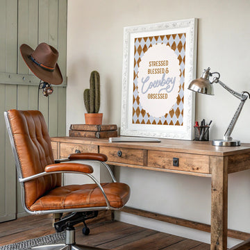 Stressed Blessed and Cowboy Obsessed Art Print without a frame