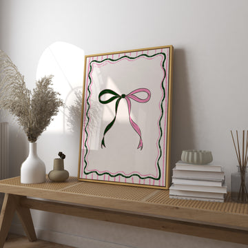 Pink and Green Bow Art Print without a frame