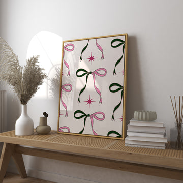 Green and Pink Bow Pattern Art Print without a frame