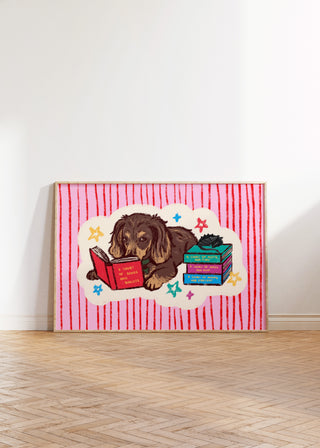 Cute Sausage Dog Long Haired Fantasy Book Print | Digital Download